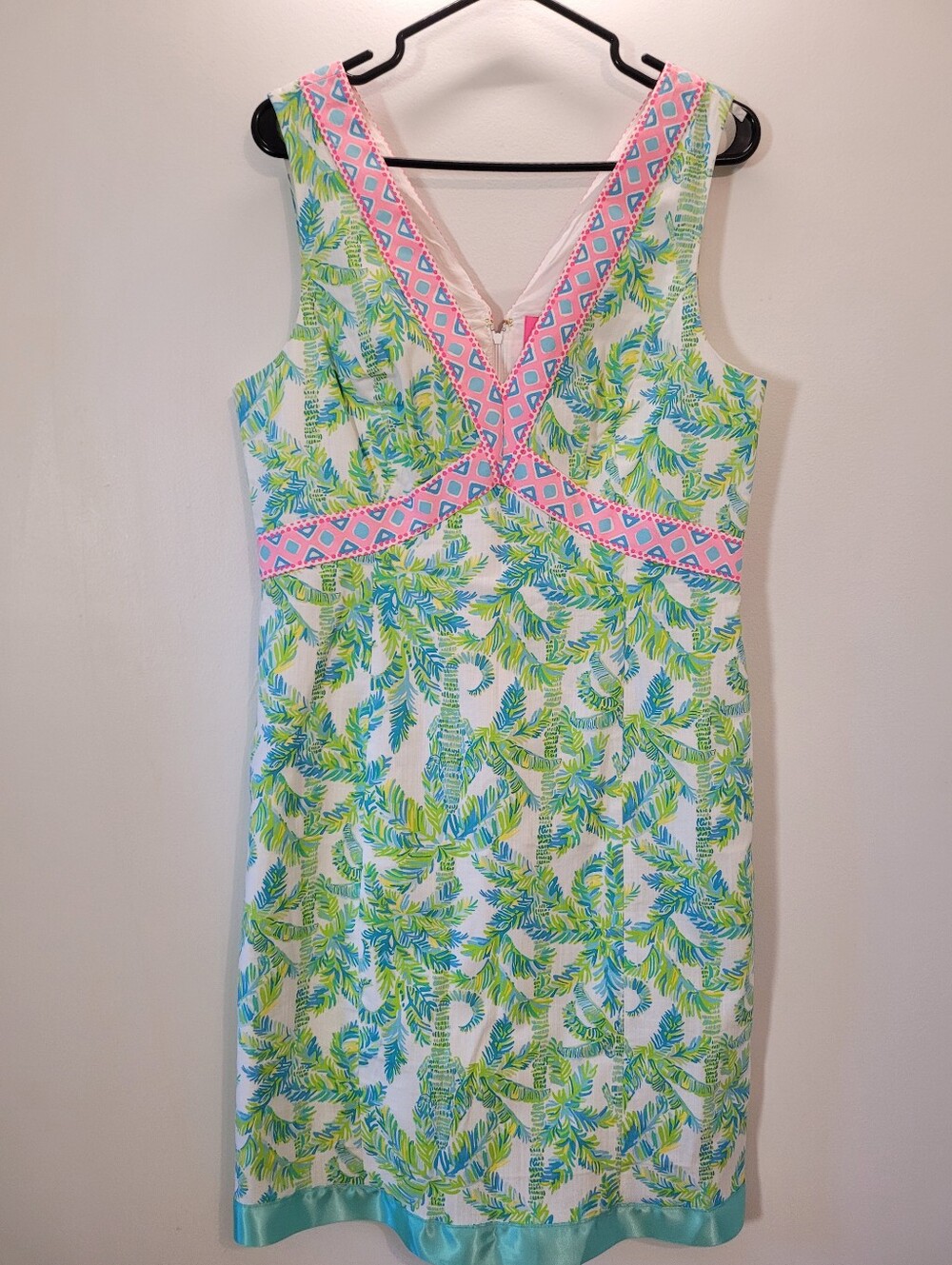 Lilly Pulitzer Lanora Tropical Pink Green Palm Trees Shift Midi Dress - Size 12